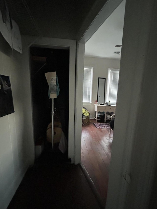 hall featuring dark wood-type flooring