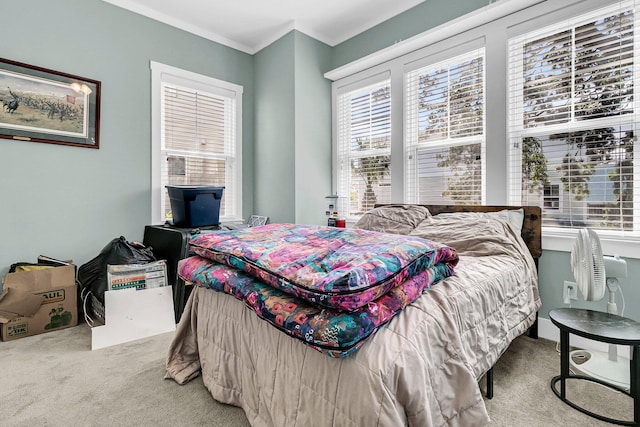 bedroom with multiple windows and carpet