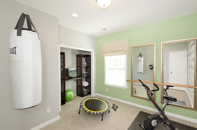 workout room with carpet floors