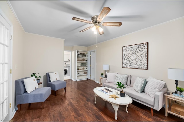 105 Spring St, Summerville, SC 29485 - living area with wood finished floors, a ceiling fan, and ornamental molding