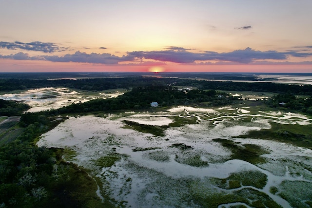 view of aerial view at dusk