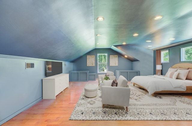 4227 Sawgrass Dr, North Charleston, SC 29420 - bedroom featuring light wood-style flooring, multiple windows, lofted ceiling, recessed lighting, and baseboards