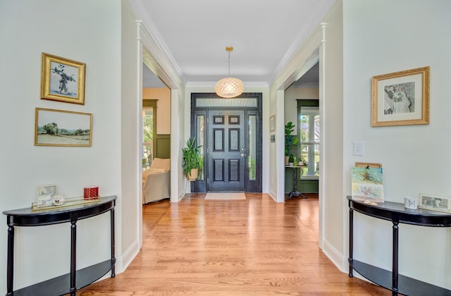 4227 Sawgrass Dr, North Charleston, SC 29420 - foyer with light wood-style floors, plenty of natural light, ornamental molding, and baseboards