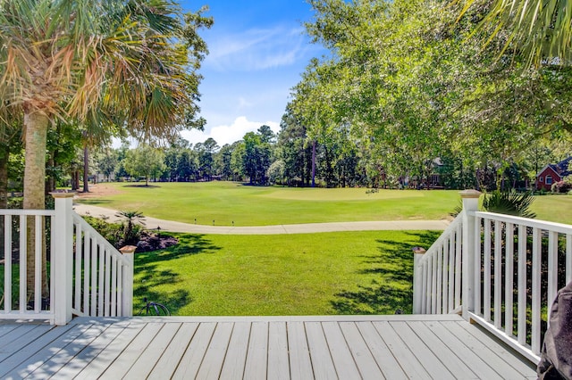 4227 Sawgrass Dr, North Charleston, SC 29420 - wooden deck with a lawn, view of scattered trees, and golf course view