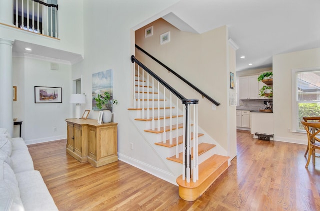 4227 Sawgrass Dr, North Charleston, SC 29420 - stairway featuring wood finished floors, baseboards, and recessed lighting