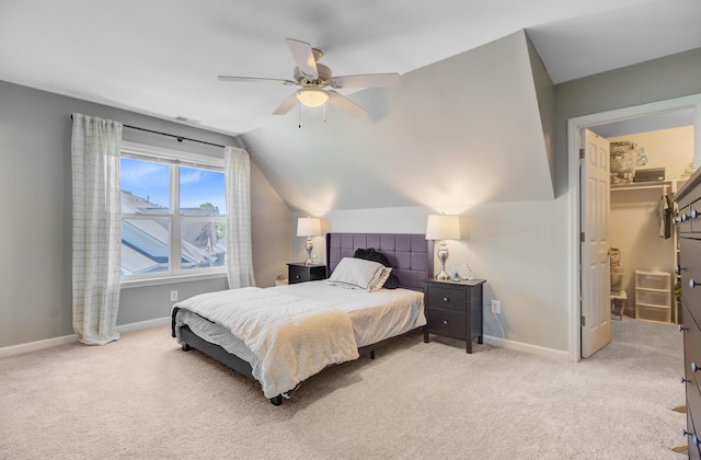 4227 Sawgrass Dr, North Charleston, SC 29420 - bedroom with carpet, vaulted ceiling, baseboards, a ceiling fan, and a spacious closet