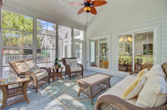 4227 Sawgrass Dr, North Charleston, SC 29420 - sunroom with an outdoor living space, ceiling fan, and lofted ceiling