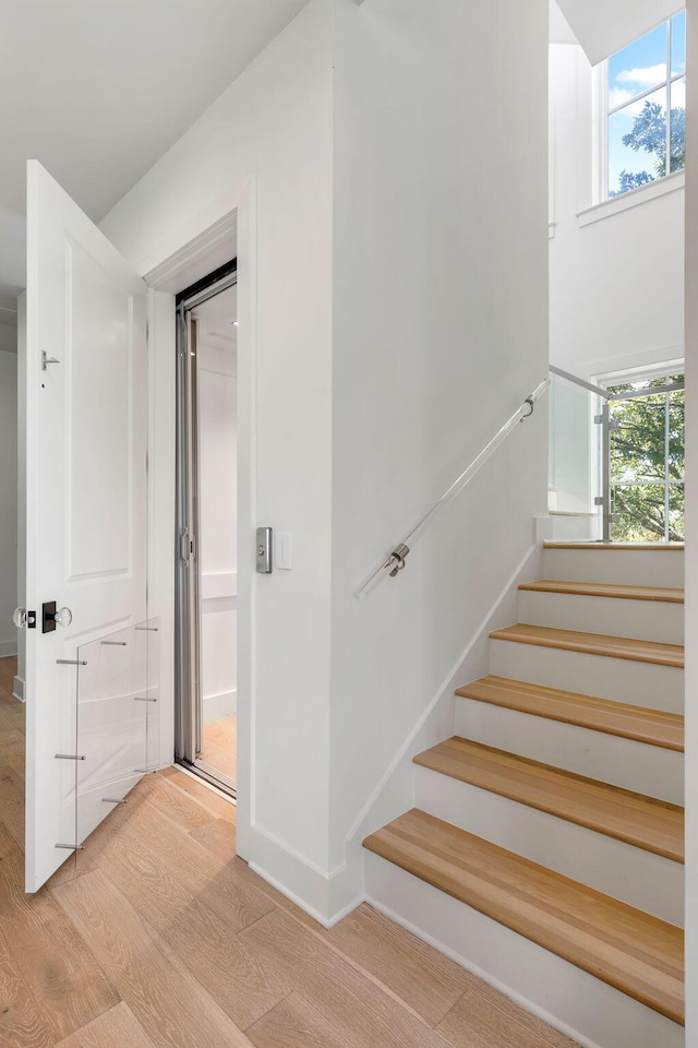 staircase featuring wood finished floors