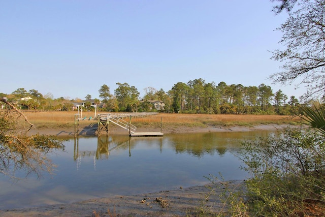 water view featuring a dock