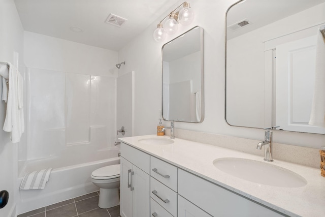 full bathroom featuring visible vents, toilet, tile patterned flooring, and a sink