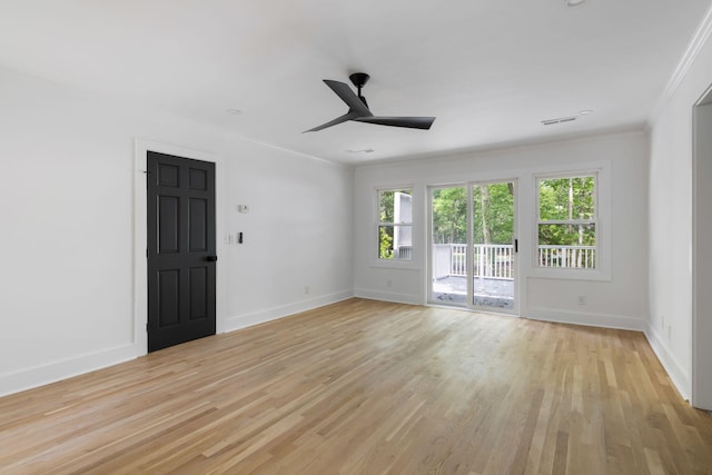 1019 Royalist Rd, Mount Pleasant, SC 29464 - empty room featuring crown molding, a ceiling fan, baseboards, and light wood-type flooring