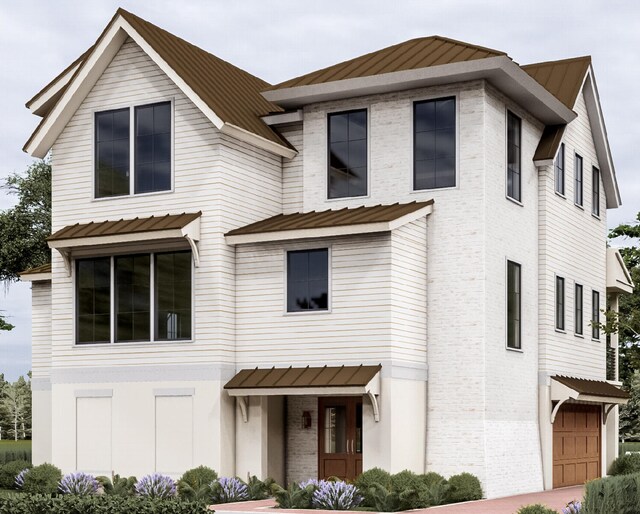 13 Trumbo St, Charleston, SC 29401 - view of front facade featuring a standing seam roof, metal roof, and brick siding