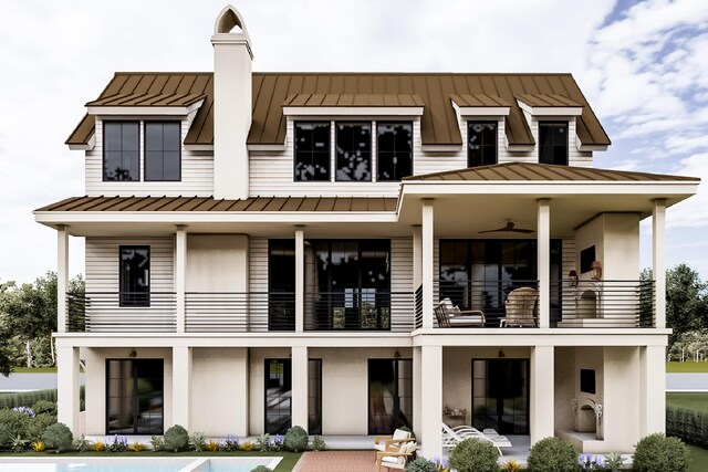 13 Trumbo St, Charleston, SC 29401 - back of property with a standing seam roof, metal roof, a balcony, and stucco siding
