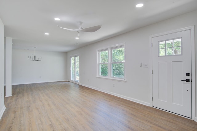 3231 Stonehaven Dr, North Charleston, SC 29420 - entrance foyer with a ceiling fan, recessed lighting, light wood-style floors, and baseboards