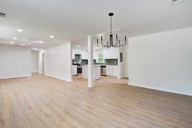 3231 Stonehaven Dr, North Charleston, SC 29420 - unfurnished living room with recessed lighting, light wood finished floors, baseboards, and ceiling fan