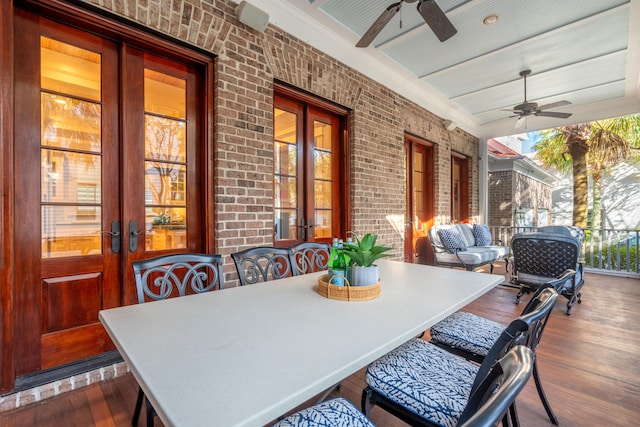 exterior space with french doors and ceiling fan