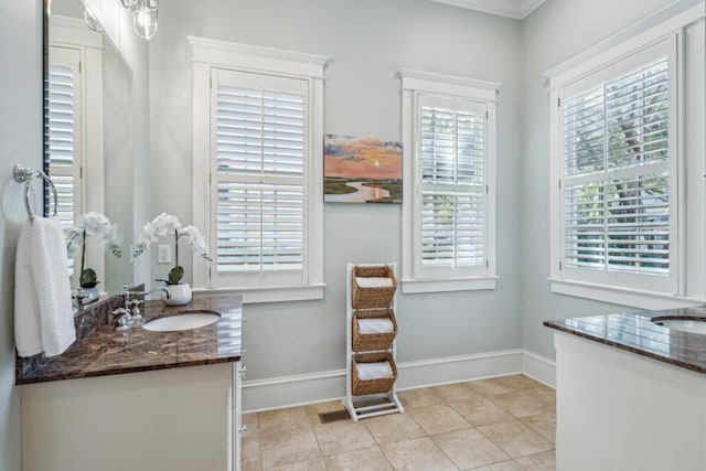 bathroom featuring vanity and tile patterned flooring