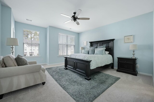 148 Omalley Dr, Summerville, SC 29483 - bedroom featuring baseboards, visible vents, a ceiling fan, and light carpet