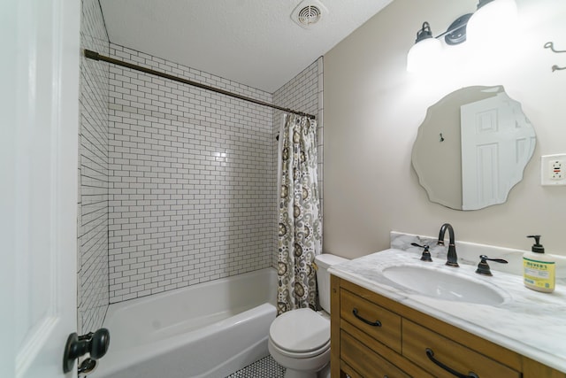 7 Plainfield Dr, Charleston, SC 29407 - full bathroom featuring shower / tub combo with curtain, vanity, and a textured ceiling