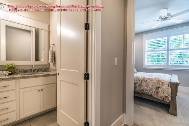 bathroom with vanity, tile patterned floors, and ceiling fan