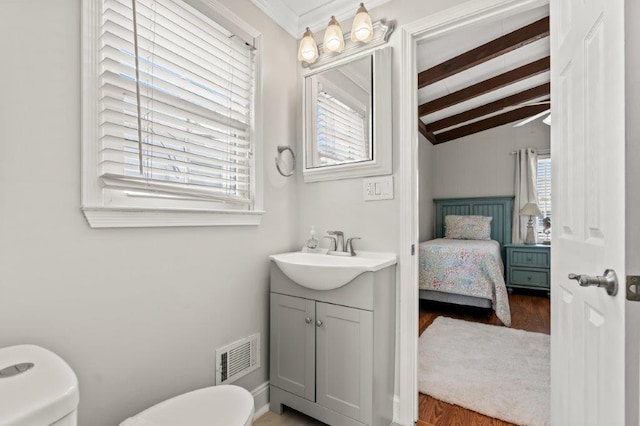 325 N 58th Ave, North Myrtle Beach, SC 29582 - bathroom featuring vanity, healthy amount of natural light, wood finished floors, and connected bathroom