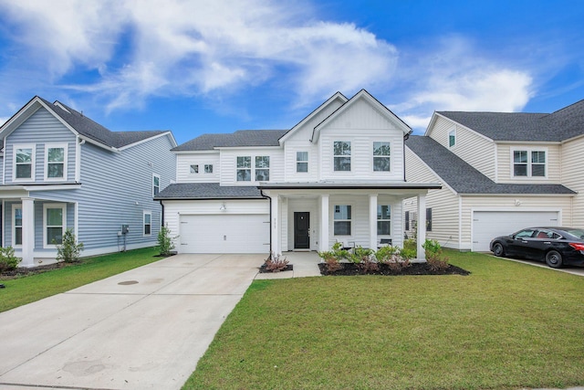 533 Richfield Way, Summerville, SC 29486 - view of front of home featuring a garage, board and batten siding, a front yard, covered porch, and driveway
