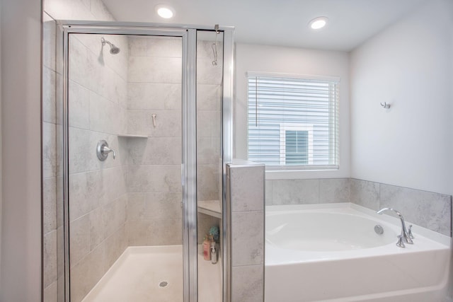 533 Richfield Way, Summerville, SC 29486 - bathroom featuring a stall shower, recessed lighting, and a garden tub
