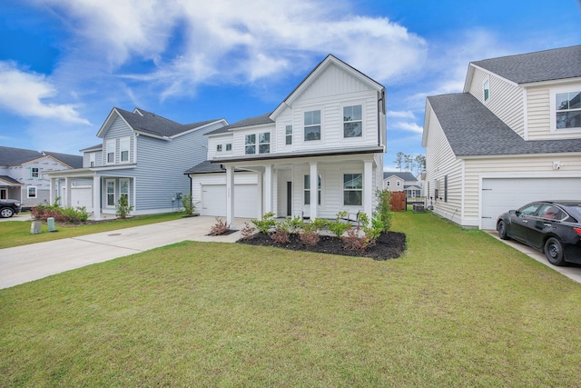 533 Richfield Way, Summerville, SC 29486 - traditional home with a residential view, an attached garage, a front lawn, concrete driveway, and covered porch