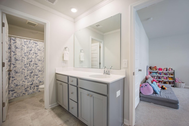 533 Richfield Way, Summerville, SC 29486 - bathroom with visible vents, crown molding, vanity, toilet, and baseboards
