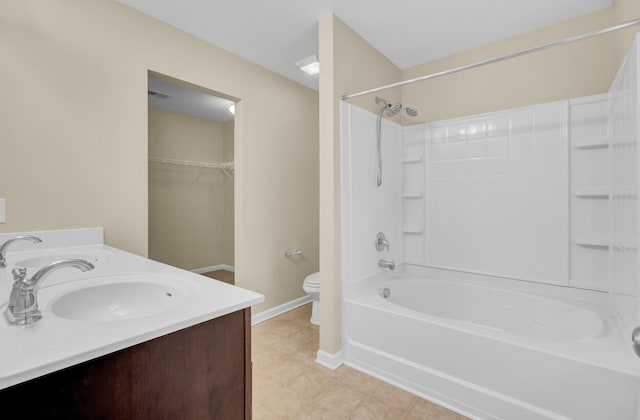 full bathroom with shower / bathing tub combination, vanity, and toilet