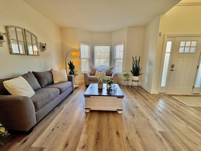 living room featuring light wood-type flooring