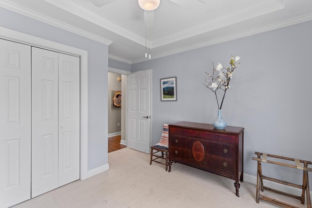 1324 Southlake Dr, Mount Pleasant, SC 29464 - carpeted bedroom with a closet, a raised ceiling, baseboards, ceiling fan, and ornamental molding