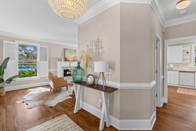 1324 Southlake Dr, Mount Pleasant, SC 29464 - hall with baseboards, ornamental molding, and wood finished floors