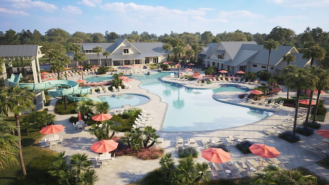 view of swimming pool featuring a patio