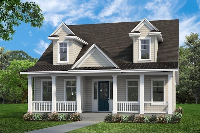 100 E Carolina Ave, Summerville, SC 29483 - view of front of house featuring covered porch, a standing seam roof, metal roof, a shingled roof, and a front yard