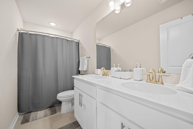 291 Lucca Dr, Summerville, SC 29486 - bathroom featuring double vanity, tile patterned flooring, and curtained shower