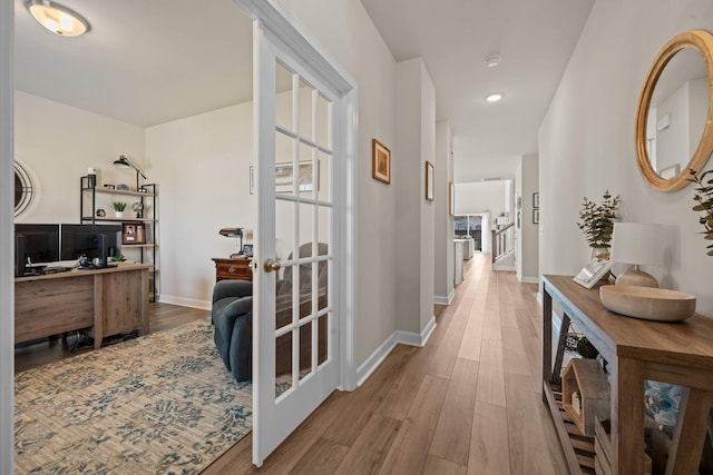 291 Lucca Dr, Summerville, SC 29486 - corridor with a desk, light wood finished floors, french doors, and recessed lighting