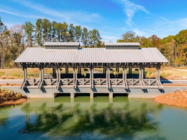 dock area with a water view