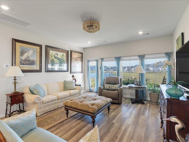 living room with hardwood / wood-style floors