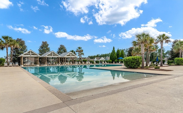 view of swimming pool featuring a patio area