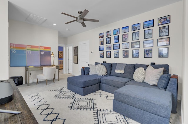 1821 Mead Ln, Johns Island, SC 29455 - carpeted living room with ceiling fan and recessed lighting