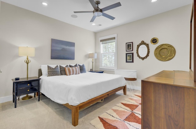 1821 Mead Ln, Johns Island, SC 29455 - bedroom featuring recessed lighting, baseboards, light carpet, and a ceiling fan