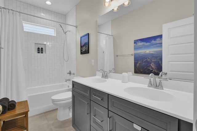 1821 Mead Ln, Johns Island, SC 29455 - full bath with tile patterned floors, shower / tub combo with curtain, toilet, and double vanity