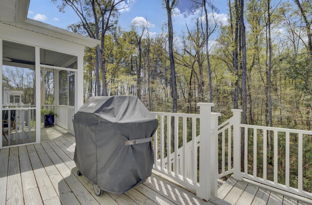 1821 Mead Ln, Johns Island, SC 29455 - wooden deck with a grill and a sunroom