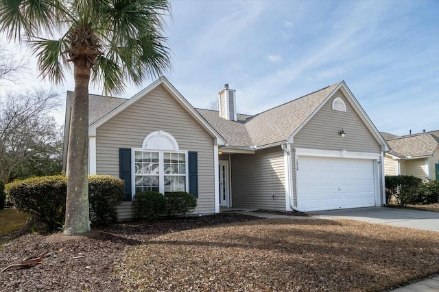 1529 Wellesley Cir, Mount Pleasant, SC 29466 - ranch-style house featuring a garage, roof with shingles, driveway, and a chimney