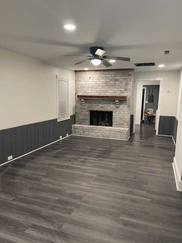 1488 Remount Rd, North Charleston, SC 29406 - unfurnished living room with ceiling fan, wood finished floors, a fireplace, and recessed lighting