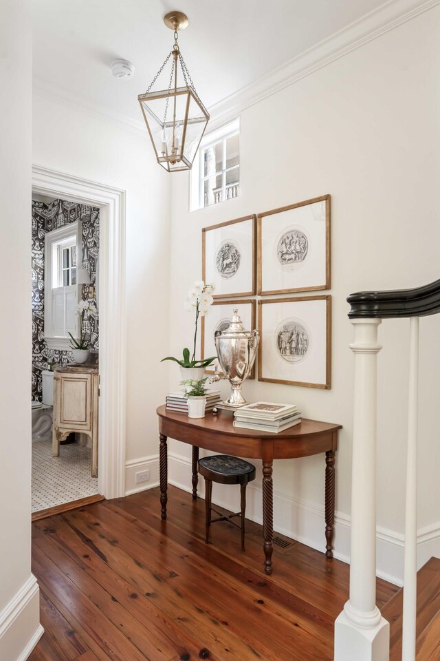 12 Orange St, Charleston, SC 29401 - interior space with crown molding, hardwood / wood-style flooring, a notable chandelier, and a healthy amount of sunlight