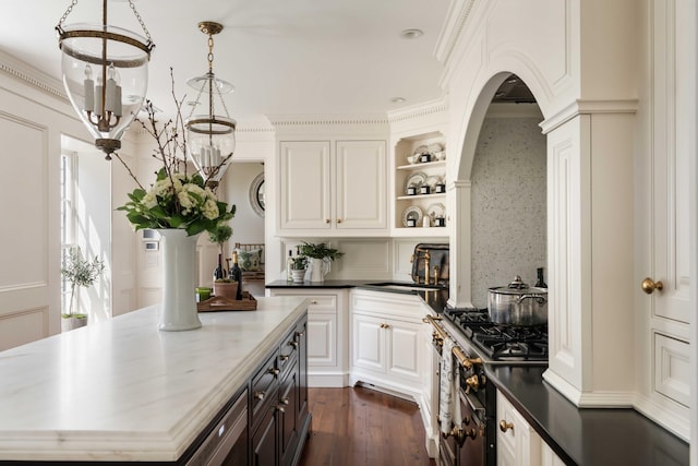 12 Orange St, Charleston, SC 29401 - kitchen featuring range with two ovens, a sink, white cabinets, and open shelves