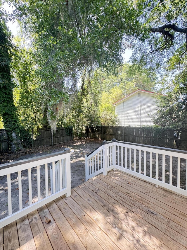 wooden terrace featuring a fenced backyard