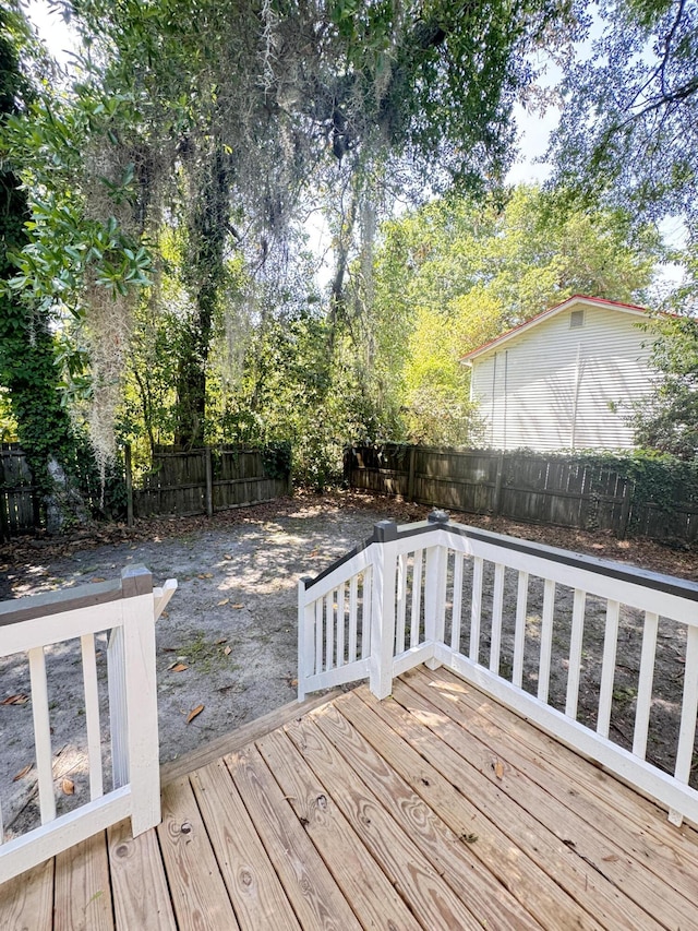 deck with a fenced backyard